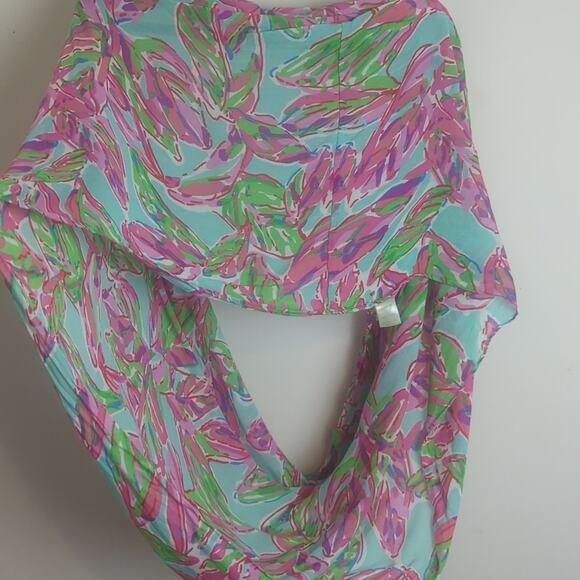 Lilly Pulitzer Infinity Scarf Pink Turquoise Style #4628 Tropical Resort Wear - Picture 3 of 8